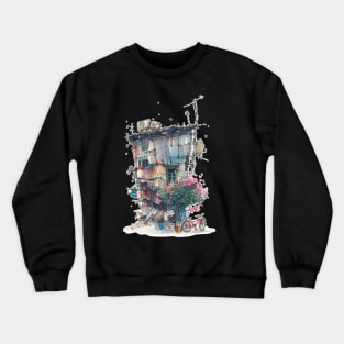 House with flowering tree Crewneck Sweatshirt